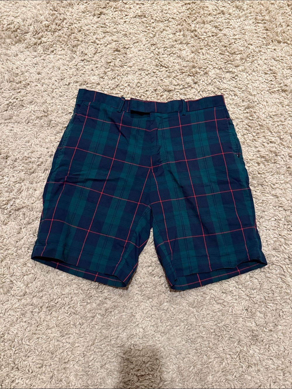 RLX Ralph Lauren Men's Navy, Green & Red Plaid Golf Shorts 36 Waist